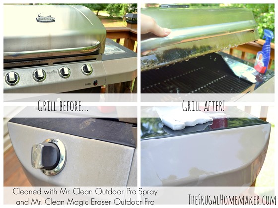 cleaned grill with Mr. Clean Outdoor Pro Spray and Mr. Clean Magic Eraser Outdoor Pro
