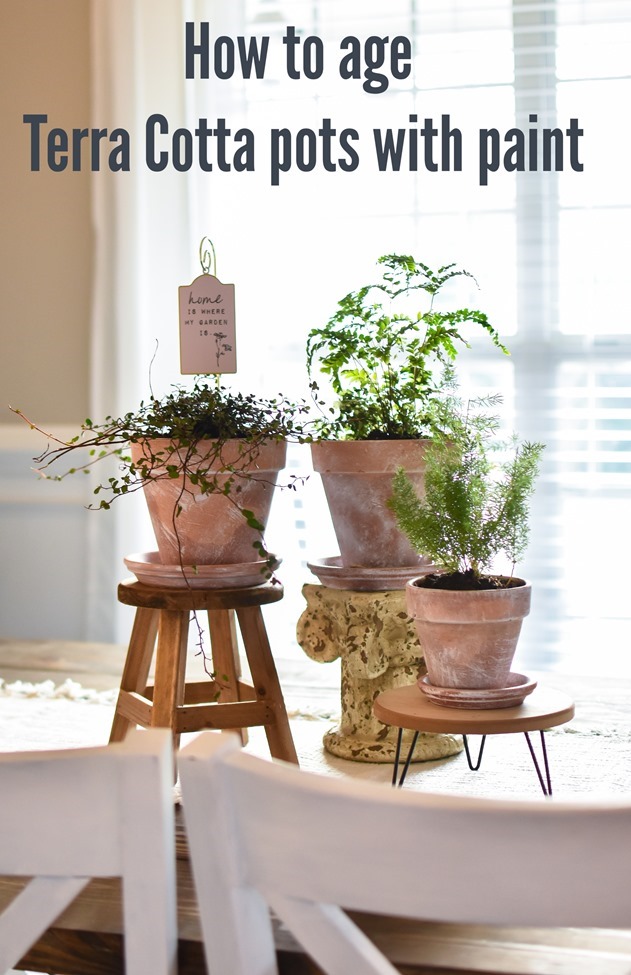 How to age Terra Cotta pots with paint plus a simple spring centerpiece How to age Terra Cotta pots with paint plus a simple spring centerpiece