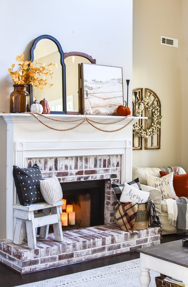 Modern farmhouse Fall mantel and living room decor-19 Modern farmhouse Fall mantel and living room decor-19