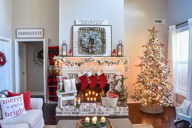 Plaid Farmhouse Christmas Tree and Mantel (21 of 43)