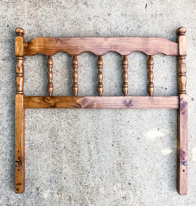 Repurposed headboard turned towel rack or coffee bar shelf -1