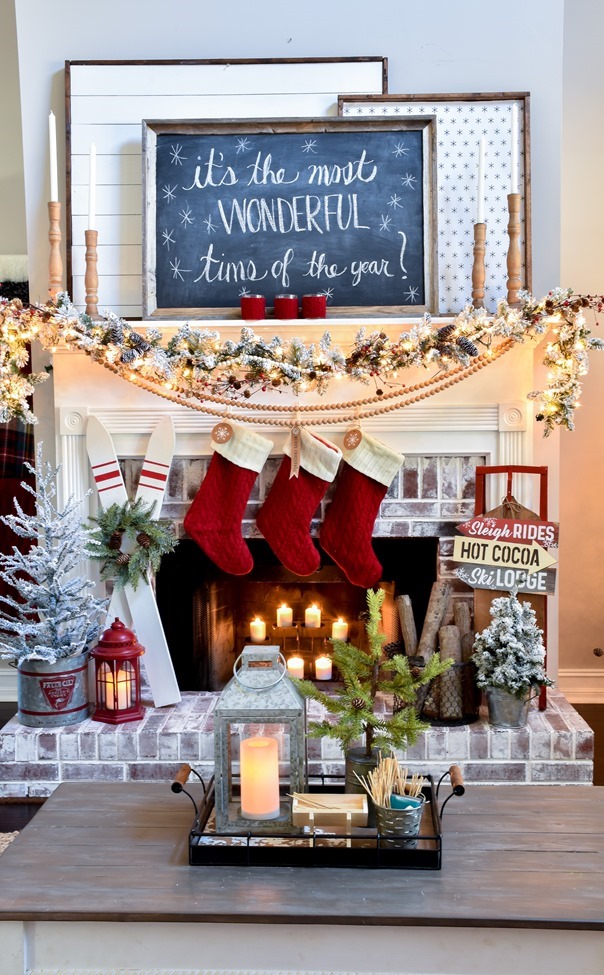 Ski Lodge Inspired Christmas Farmhouse Mantel-9