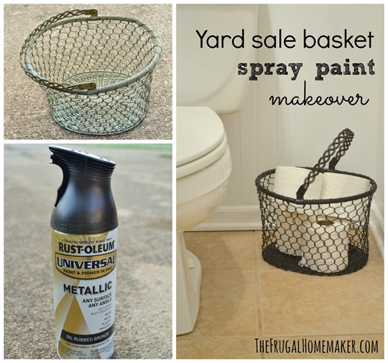 Yard sale basket spray paint makeover Yard sale basket spray paint makeover